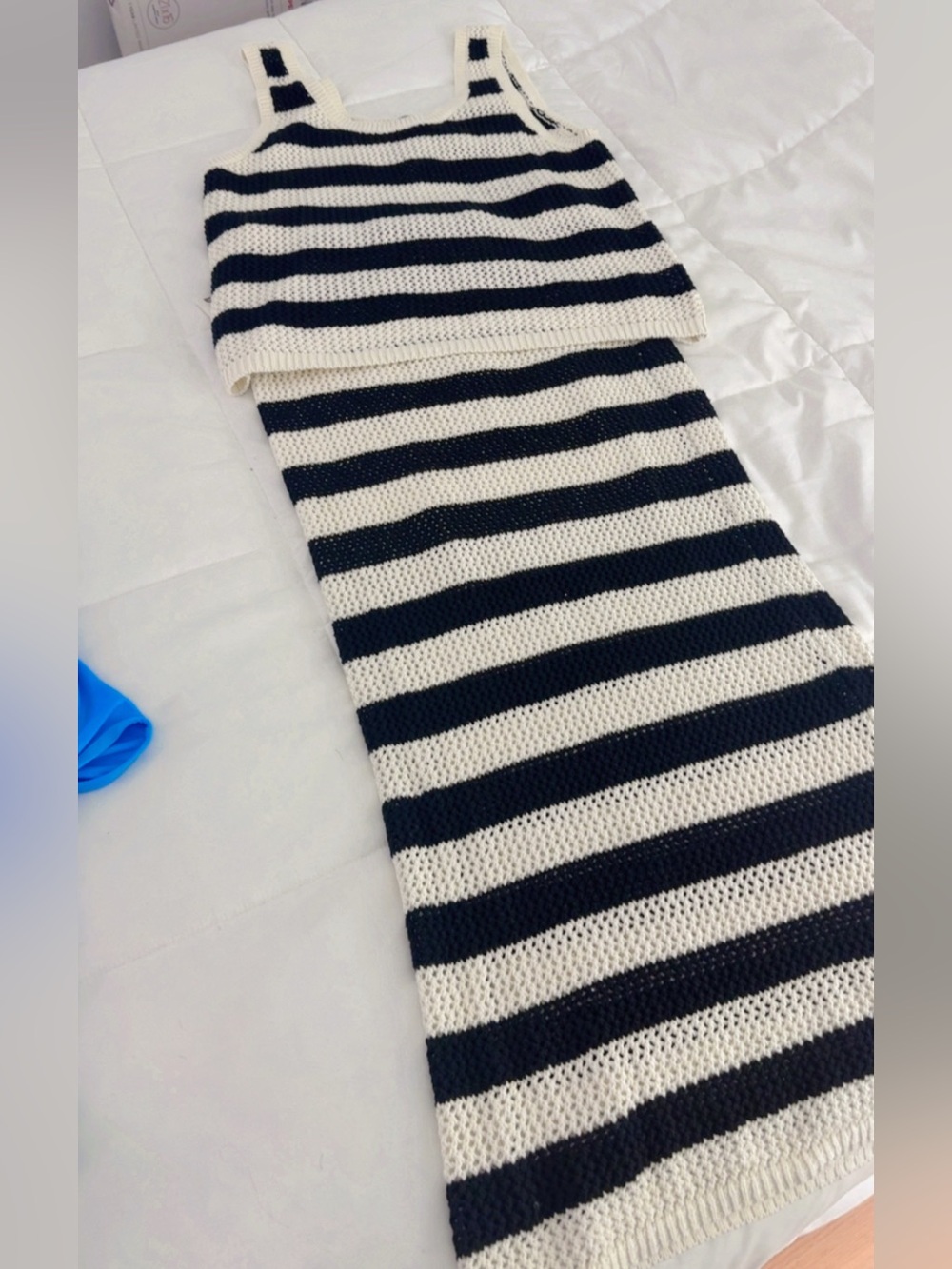 Sanctuary Black and White Striped Knit Skirt Set